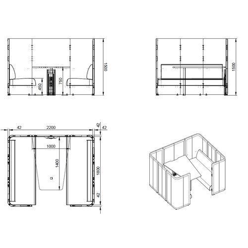 NAS218 Workstation Pod 2200x1800x1500mm - Theodist